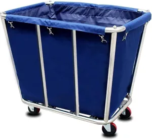 Canvas Basket Bulk Trucks Commercial,Stainless Steel Industrial Rolling Laundry Cart Storage Trolley Hamper for Hotel/Home/Hospital,150kg/330LBS Load,9.9 Bushel (350 L)(Color:Blue)