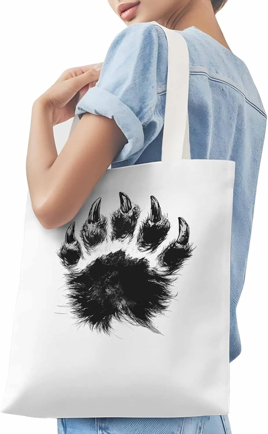 Canvas Tote Bag, Animals Paw Print patterned Canvas Tote Handbags for Women Shoulder Bag,