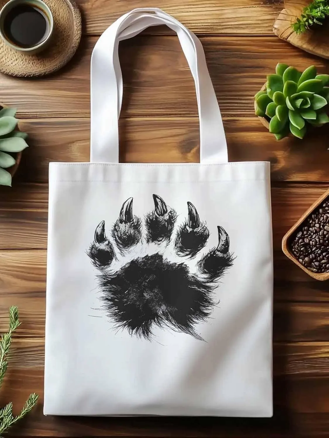 Canvas Tote Bag, Animals Paw Print patterned Canvas Tote Handbags for Women Shoulder Bag,