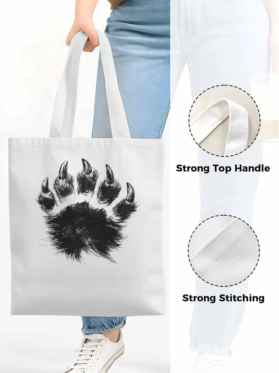 Canvas Tote Bag, Animals Paw Print patterned Canvas Tote Handbags for Women Shoulder Bag,
