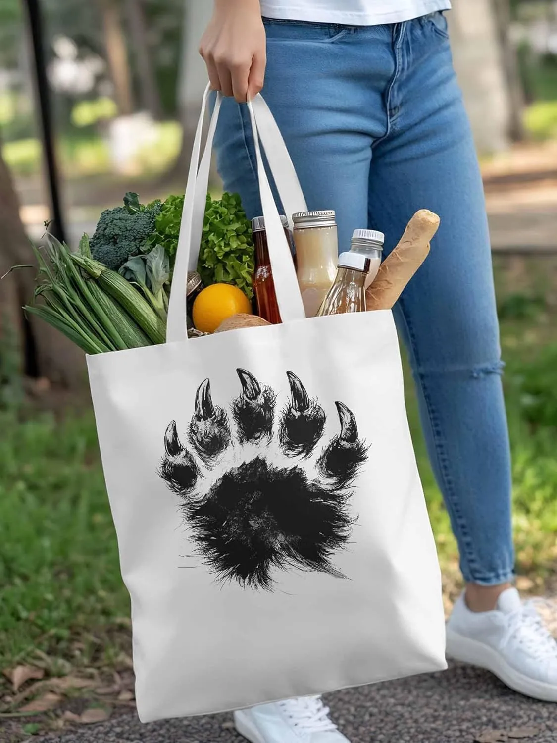 Canvas Tote Bag, Animals Paw Print patterned Canvas Tote Handbags for Women Shoulder Bag,