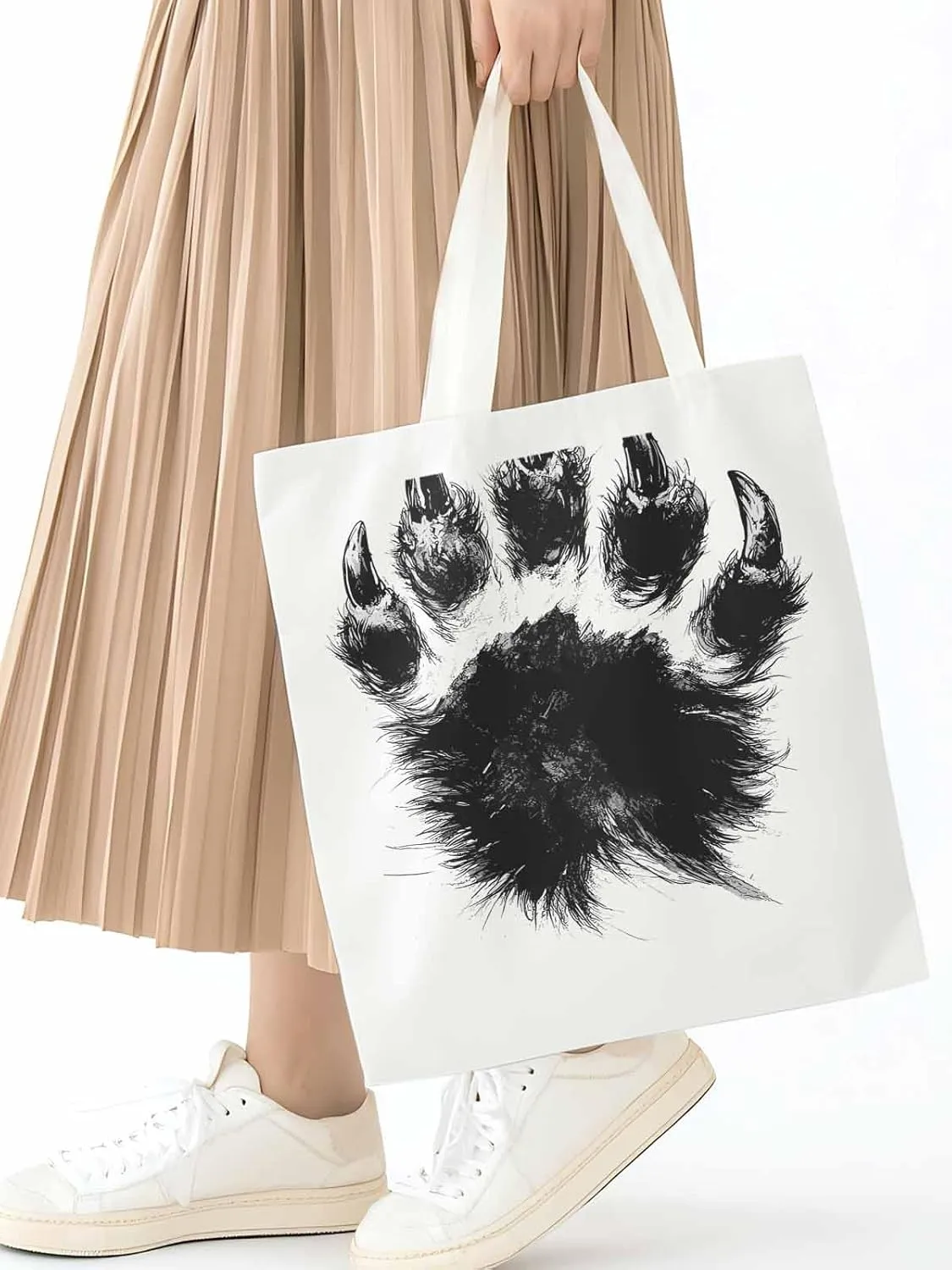 Canvas Tote Bag, Animals Paw Print patterned Canvas Tote Handbags for Women Shoulder Bag,
