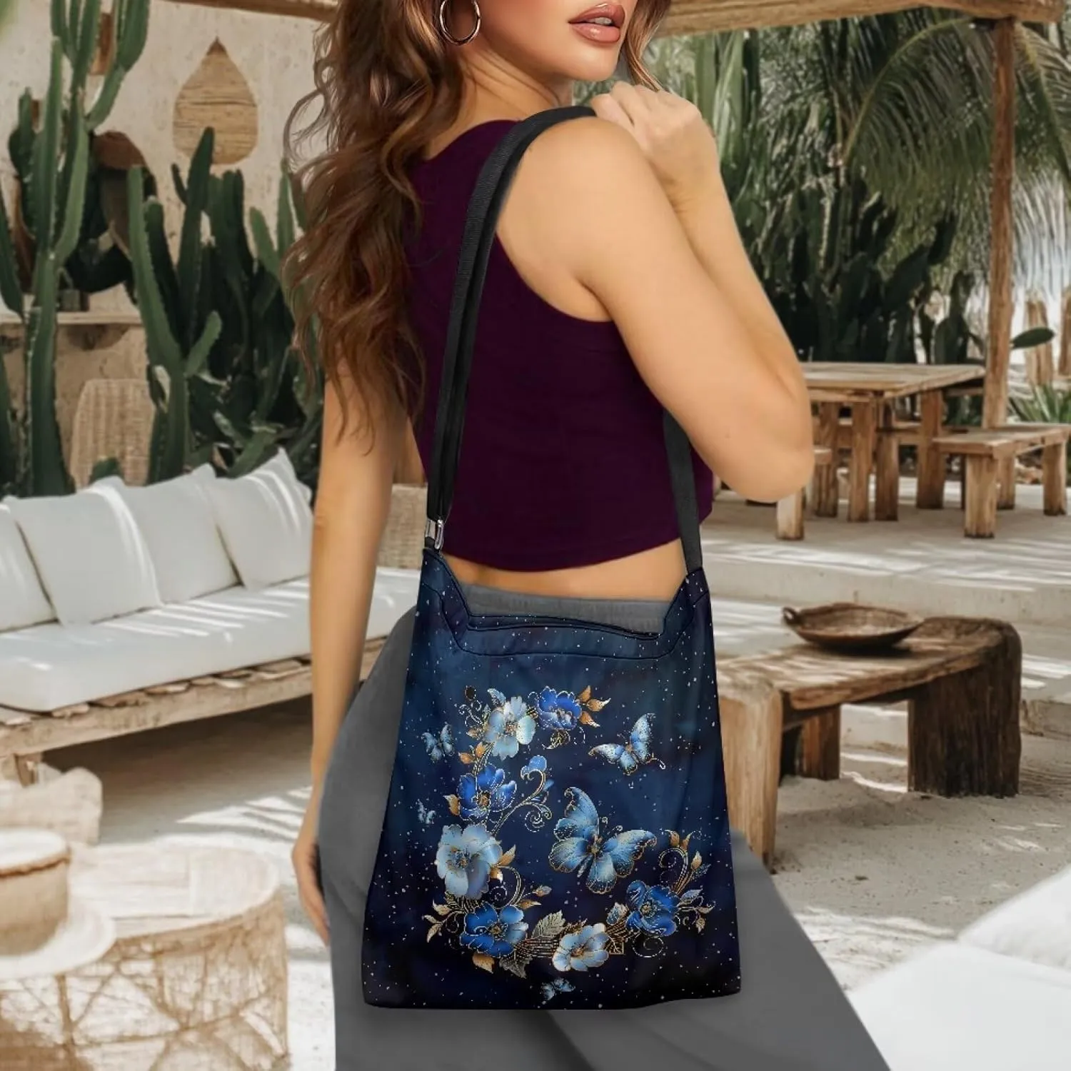 Canvas Tote Bag for Women, Retro Tote Bag Adjustable Shoulder Strap Fashion Shoulder Purse Canvas Travel Satchel