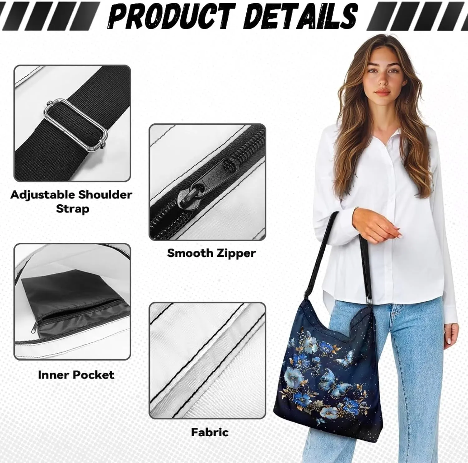 Canvas Tote Bag for Women, Retro Tote Bag Adjustable Shoulder Strap Fashion Shoulder Purse Canvas Travel Satchel