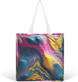 Canvas Tote Bag Lightweight Reusable Tote Handbag Fluid Paint Shoulder Bag Grocery Shopping Bag