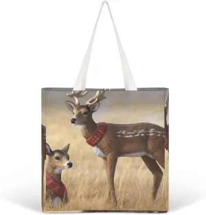 Canvas Tote Bag Lightweight Reusable Tote Handbag Ground Deer Shoulder Bag Grocery Shopping Bag