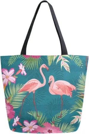 Canvas Tote Bag Tropics Seamless Pattern Women Shoulder Bag Reusable Grocery Bags Large Handbag Travel Shopping Bag for School Nursing Gift Outdoors