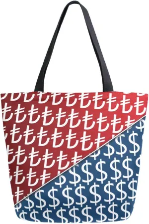 Canvas Tote Bag Us Dollar Women Shoulder Bag Turkish Lira Reusable Grocery Bags Large Handbag Travel Shopping Bag for School Nursing Gift Outdoors