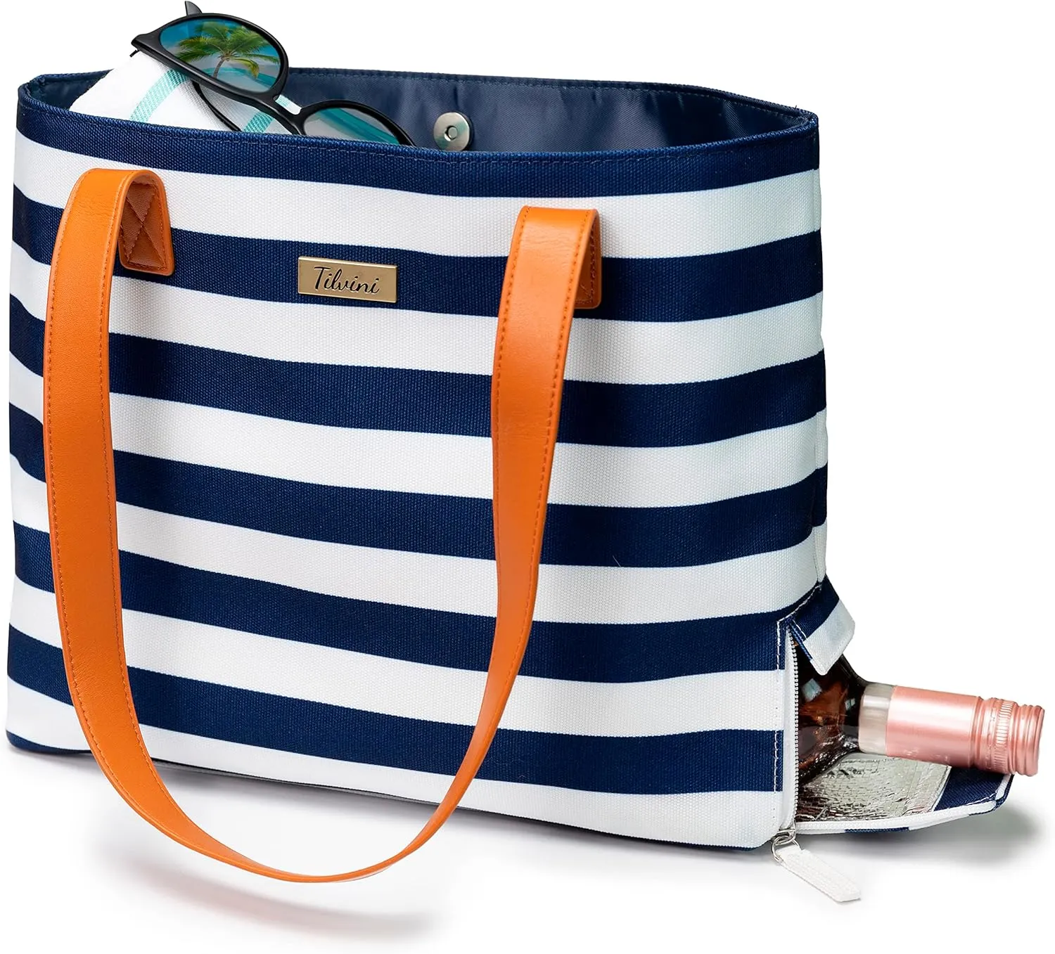 Canvas Wine Tote Bag With Insulated Cooler Compartment. Party Gifts Purse For Women, Pool Beach Bottle Carrier. Champagne Boat Gift Idea For Luxury Travel Picnic Lake BYOB