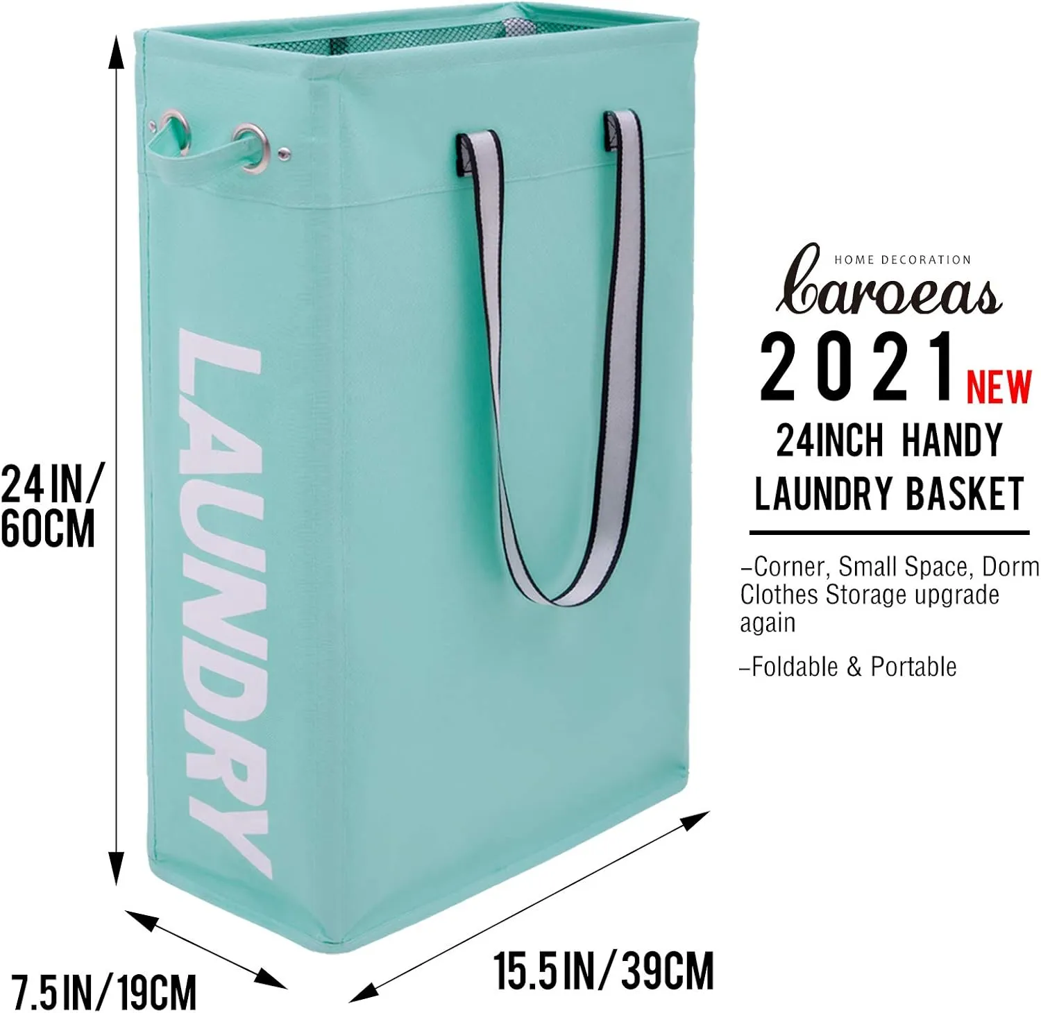 Caroeas 24“ Slim Laundry Basket Tall & Slim Hamper Waterproof Laundry Bag Collapsible Travel Laundry Bag with Breathable Mesh Cover & Soft Handle Laundry Hamper