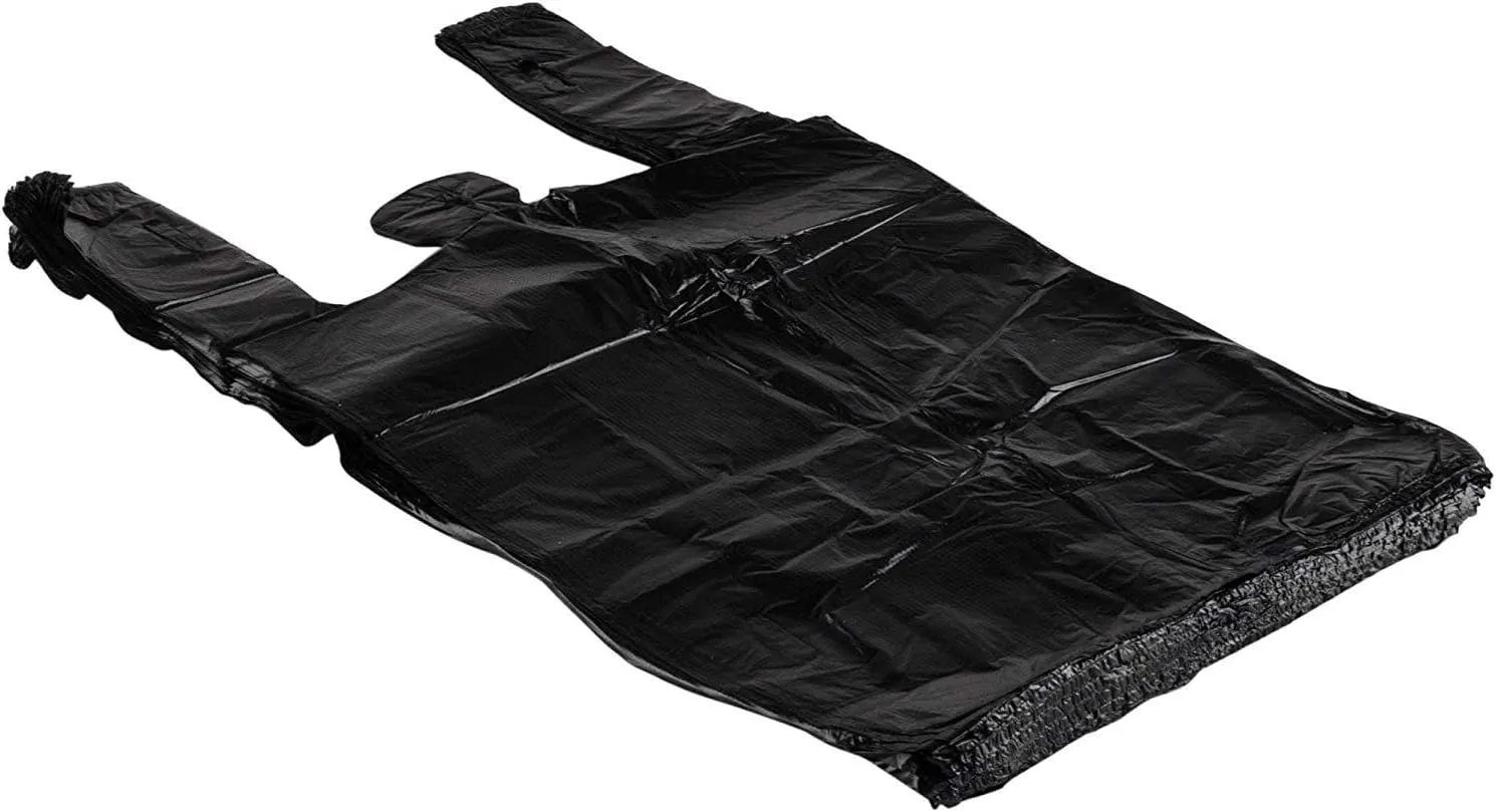Carry-Out Plastic Bag-Black Plain T-Shirt Bag 11.5"x6.5"x21.5" 15 mic(Black, 1000/Case)