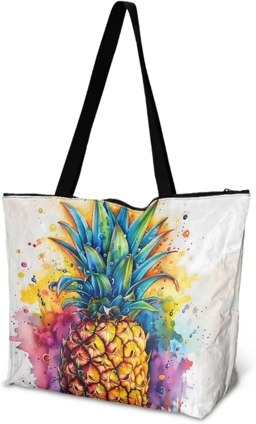 Cartoon Cat Leopard 14" Women Tote Paper Bag, Gothic Rose Shoulder Bag, Watercolor Sunflower Pineapple Commute Bag