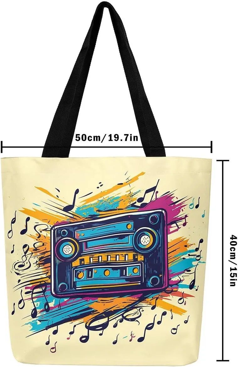 Cartoon Style Handbag Audio Cassette Video Canvas Tote Cute Rabbits Canvas Tote Bag