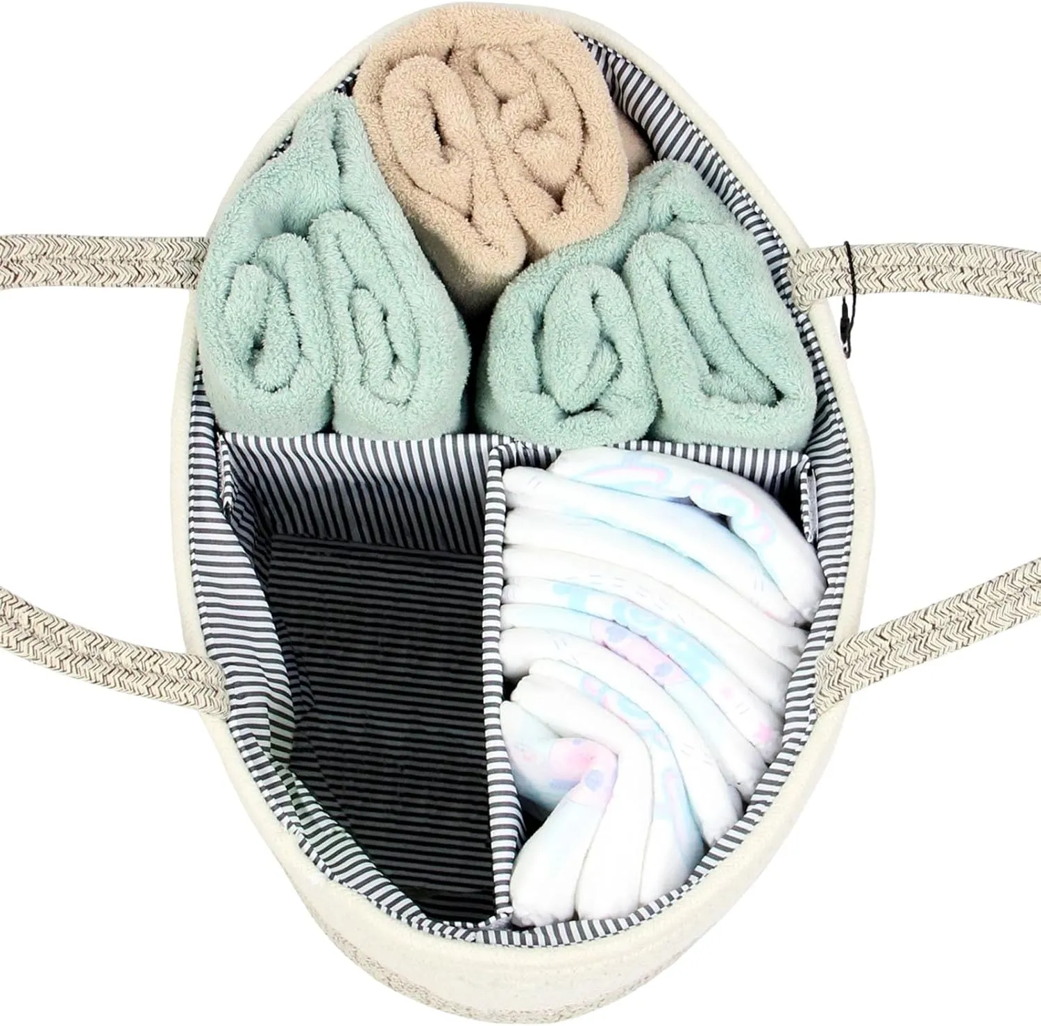 Casaphoria Caddy Organization Woven Cotton Rope Basket storage Caddy or Gift, Soft Circular Basket with Handle, Cotton Material,Light Brown(15.5"x10"x7.5")