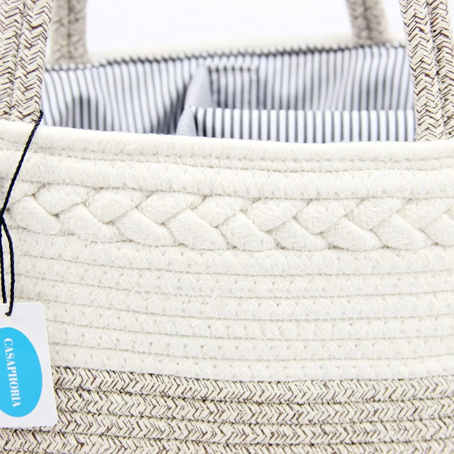 Casaphoria Caddy Organization Woven Cotton Rope Basket storage Caddy or Gift, Soft Circular Basket with Handle, Cotton Material,Light Brown(15.5"x10"x7.5")