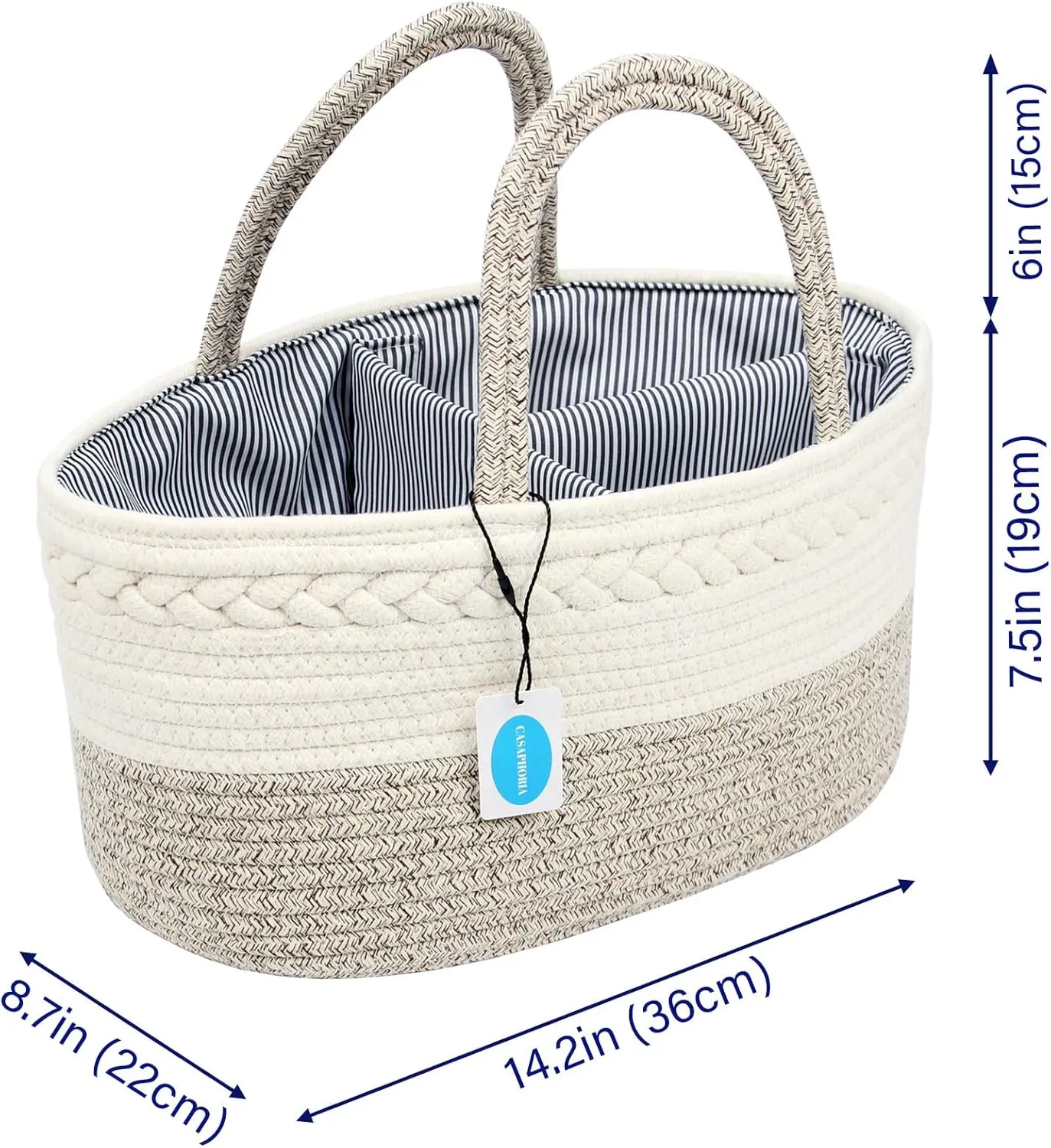 Casaphoria Caddy Organization Woven Cotton Rope Basket storage Caddy or Gift, Soft Circular Basket with Handle, Cotton Material,Light Brown(15.5"x10"x7.5")
