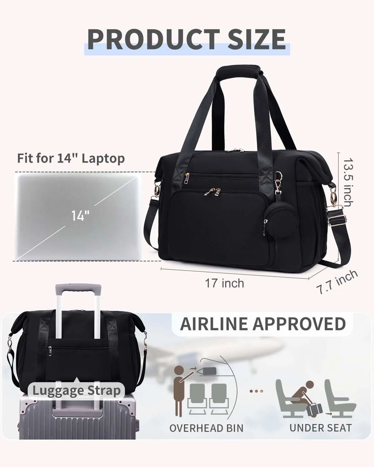 CEI-CEI Diaper Bag Tote Neoprene Mothers Day Gifts Waterproof Large Travel Baby Bags for Mom and Dad with Pacifier Case and Changing Pad Maternity Hospital Totes with Stroller Strap (Black)
