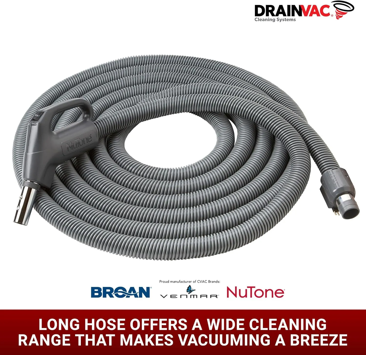 Central Vac Carpet & Bare Floor Electric Direct Connect Attachment Set for Cleaning Carpets, Hardwood Floors, Furniture & Draperies - 30FT Hose, Twist & Turn Brush, Electric Brush, Wands & Storage Bag