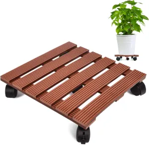 CERBIOR Plant Caddy Heavy Duty Plant Pot with Wheels Indoor Outdoor Strong and Sturdy Design, (14Inch Square, Merbau)