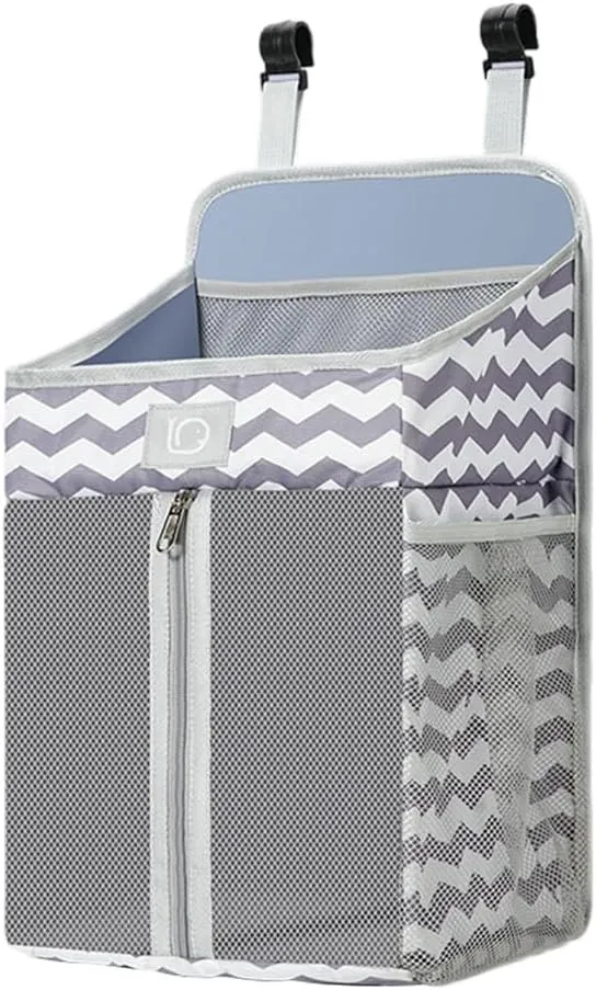 Changing Table Diaper Organizer, Nursery Caddy Organizer for Cribs Playard Baby Essentials Storage, Oxford Fabric Baby Bedside Hanging Storage Bag with Organized Compartments