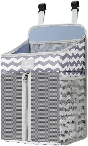 Changing Table Diaper Organizer, Nursery Caddy Organizer for Cribs Playard Baby Essentials Storage, Oxford Fabric Baby Bedside Hanging Storage Bag with Organized Compartments