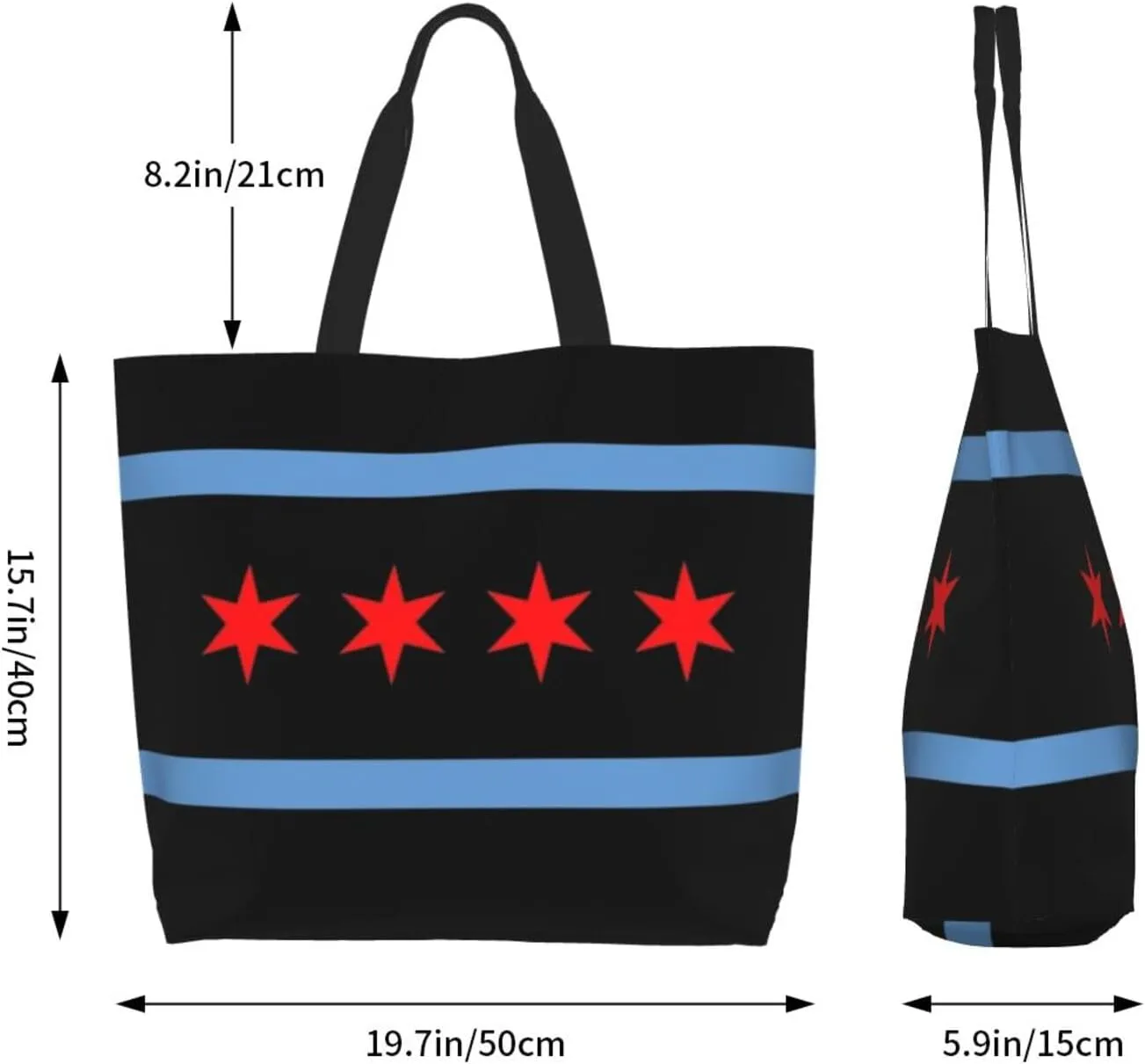 Chicago Canvas Tote Bag Chicago Flag Shoulder Bag Handbag Flag Casual Chicago Grocery Bags for Outdoors