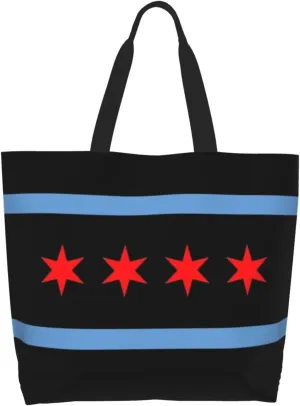 Chicago Canvas Tote Bag Chicago Flag Shoulder Bag Handbag Flag Casual Chicago Grocery Bags for Outdoors