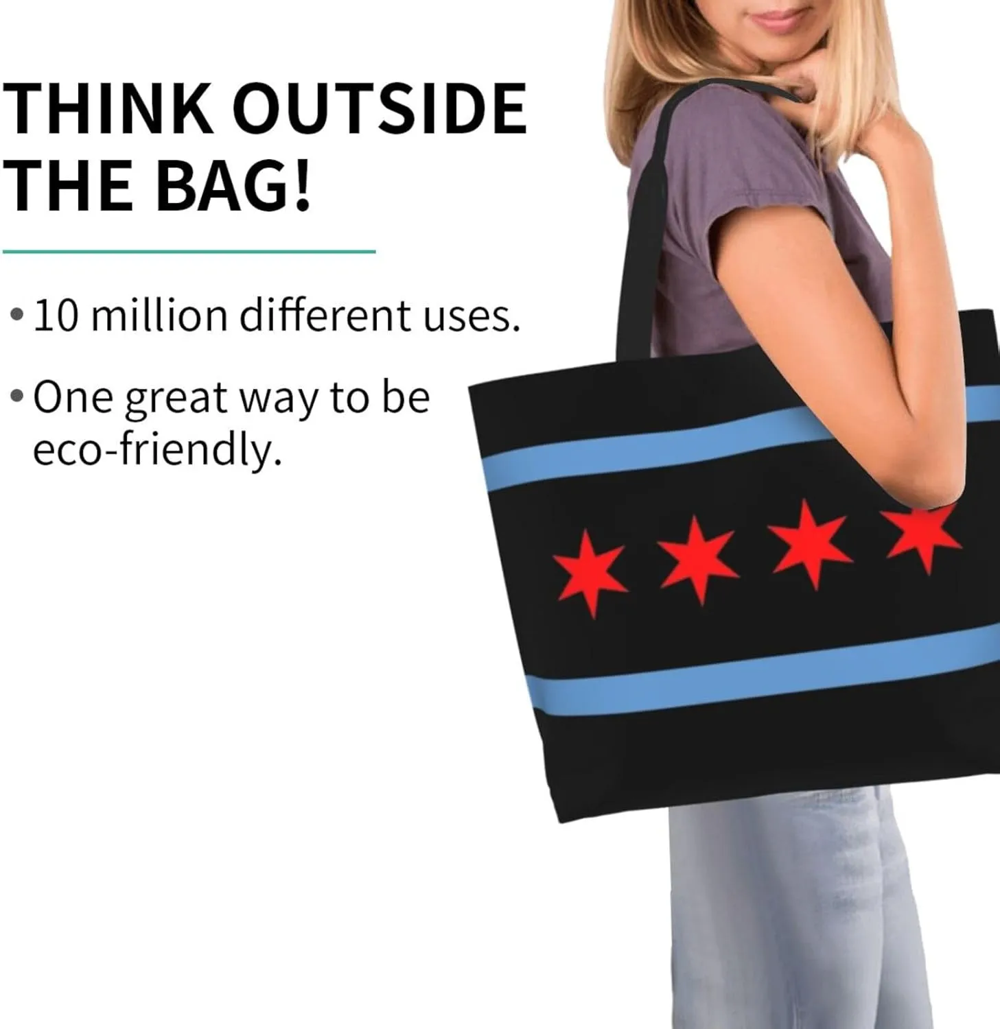 Chicago Canvas Tote Bag Chicago Flag Shoulder Bag Handbag Flag Casual Chicago Grocery Bags for Outdoors