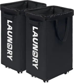 CHICVITA Laundry Hamper with Wheels & Removable Wash Bags -2 Pack, 75L Tall Laundry Basket for Dorms, Large Collapsible Hamper for Corner Spaces - Black