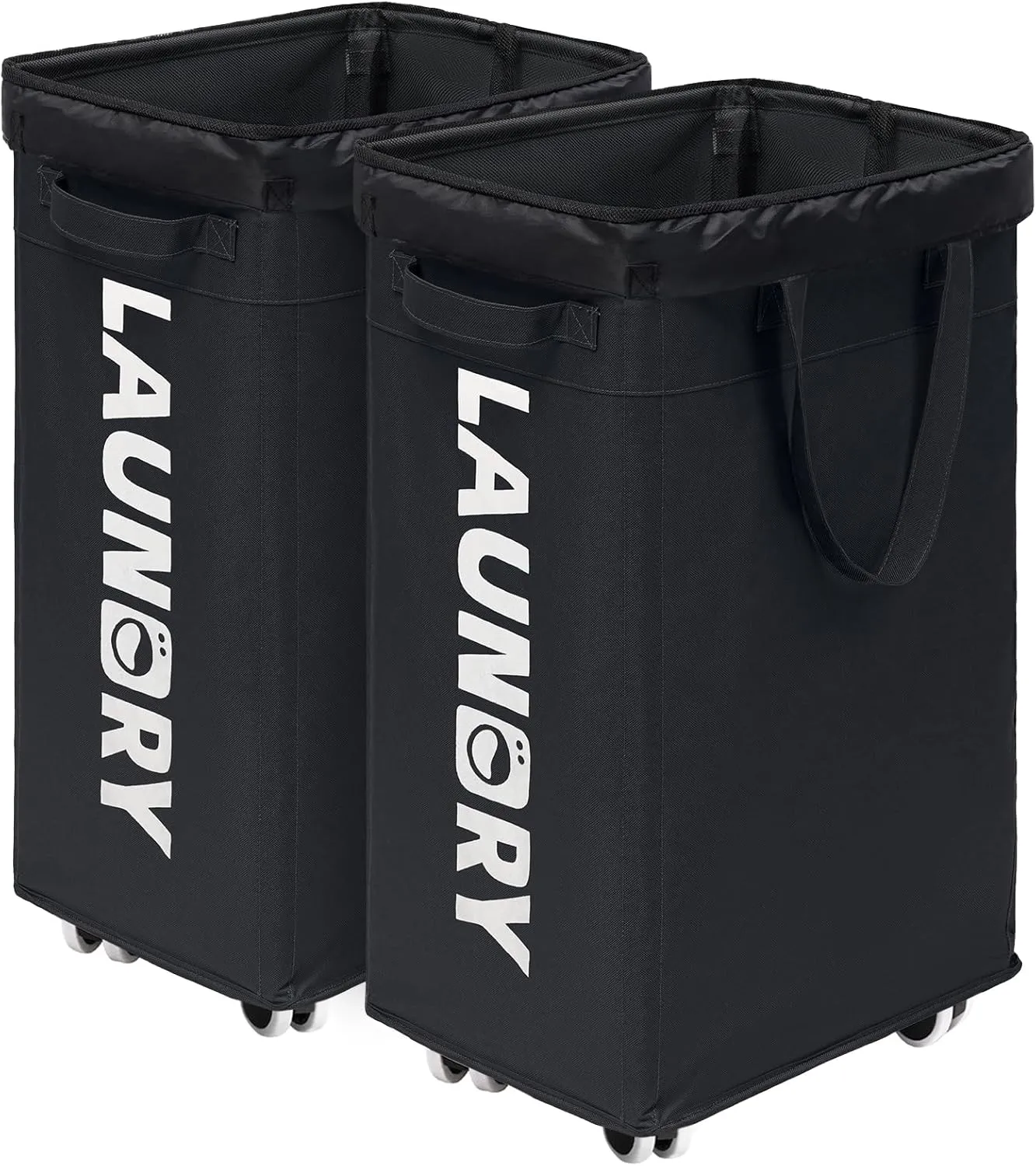 CHICVITA Laundry Hamper with Wheels & Removable Wash Bags -2 Pack, 75L Tall Laundry Basket for Dorms, Large Collapsible Hamper for Corner Spaces - Black