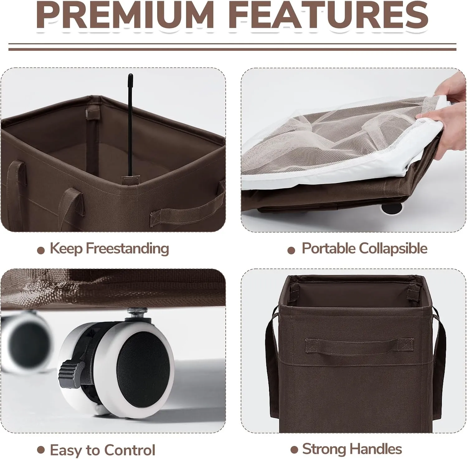 CHICVITA Rolling Laundry Hamper with Wheels, 75L Clothes Hampers for Laundry and Removable Wash Bag, Large Laundry Basket for Living Room, Coffee