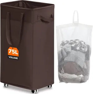 CHICVITA Rolling Laundry Hamper with Wheels, 75L Clothes Hampers for Laundry and Removable Wash Bag, Large Laundry Basket for Living Room, Coffee