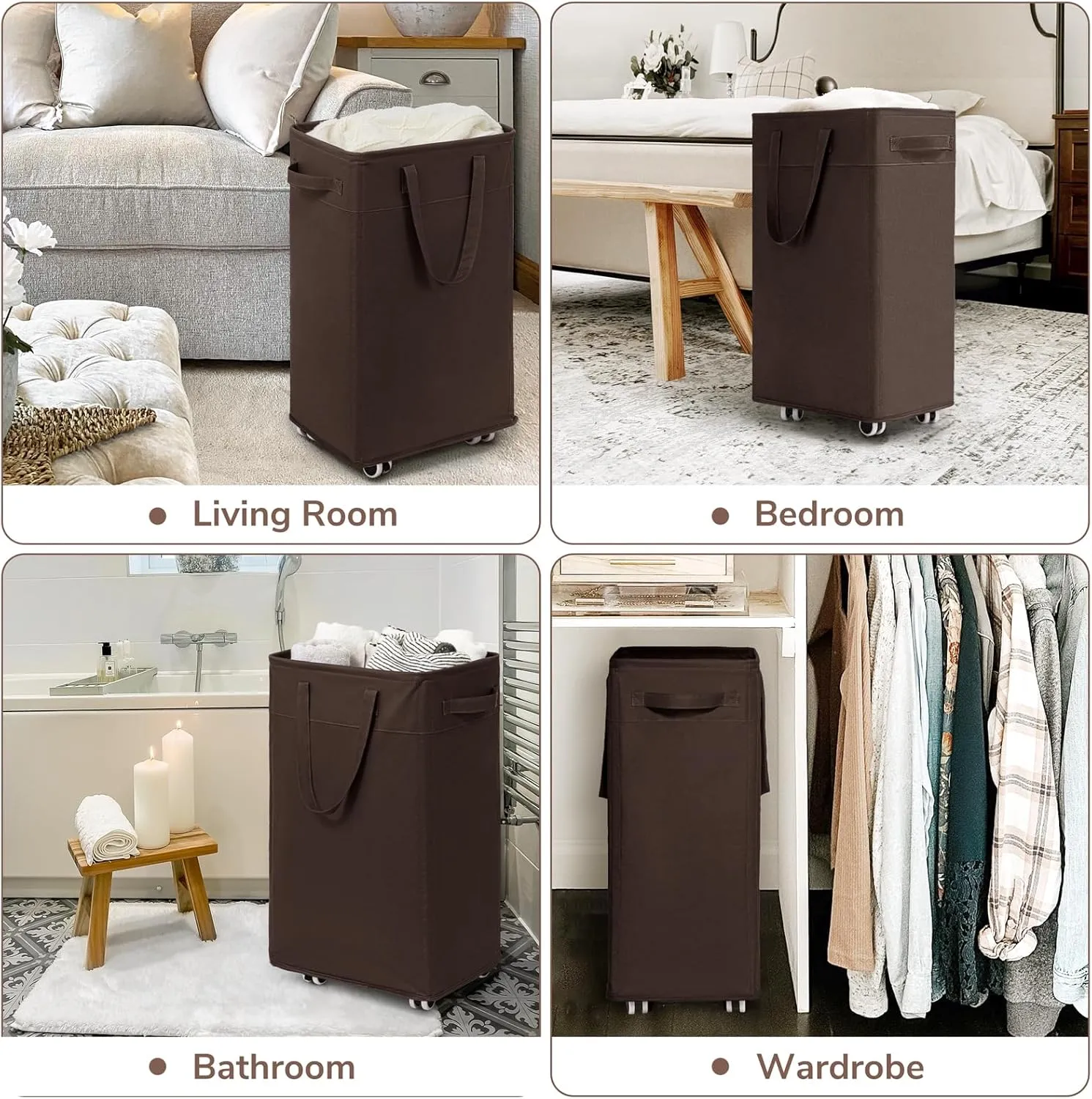 CHICVITA Rolling Laundry Hamper with Wheels, 75L Clothes Hampers for Laundry and Removable Wash Bag, Large Laundry Basket for Living Room, Coffee