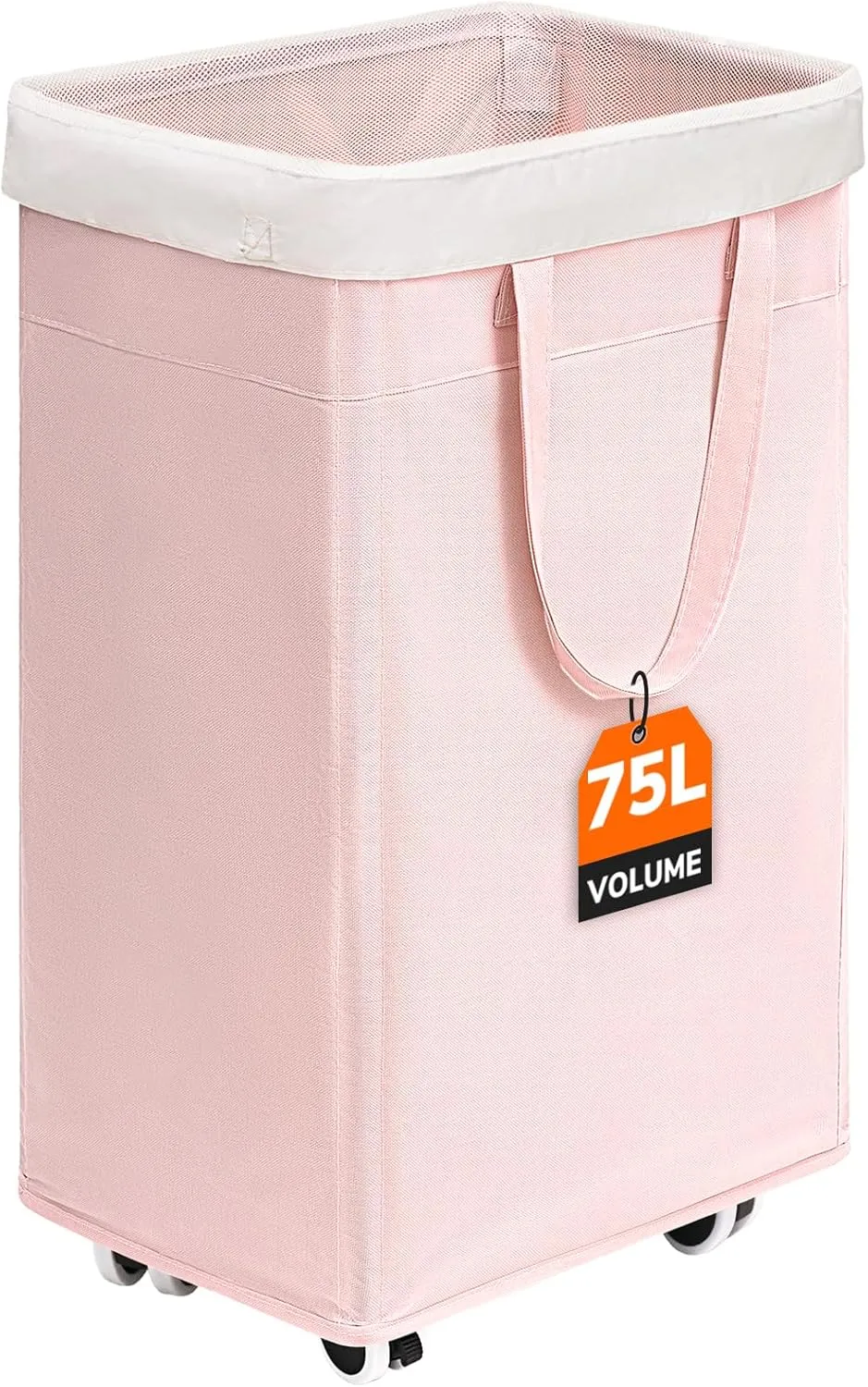 CHICVITA Slim Laundry Hamper with Wheels 75L, Collapsible Rolling Laundry Basket for Living Room, Pink Laundry Hamper for College Dorm