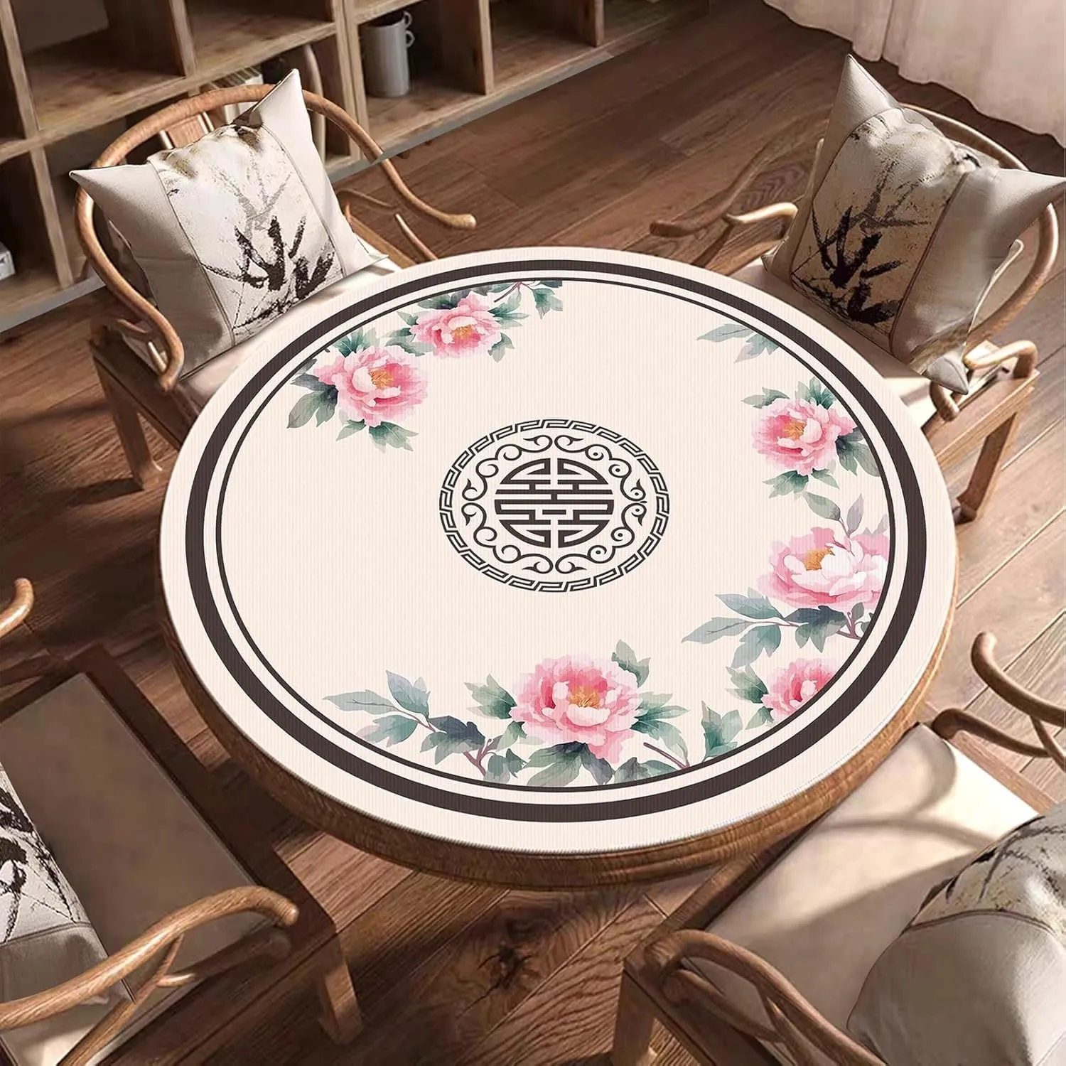 Chinese Round Mahjong Mat for Table, Mute Noise Reduction, Non-Slip Wear-Resistant Tablecloth for Poker Card Board Tile Games， with Carrying Bag(100cm/39.37in)