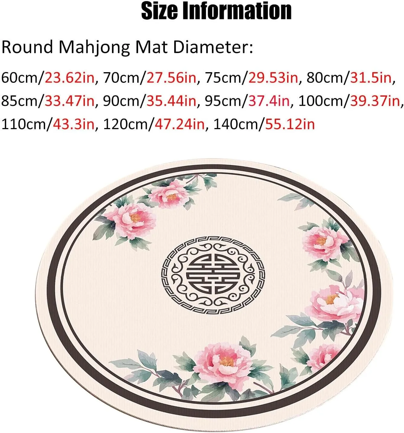 Chinese Round Mahjong Mat for Table, Mute Noise Reduction, Non-Slip Wear-Resistant Tablecloth for Poker Card Board Tile Games， with Carrying Bag(100cm/39.37in)