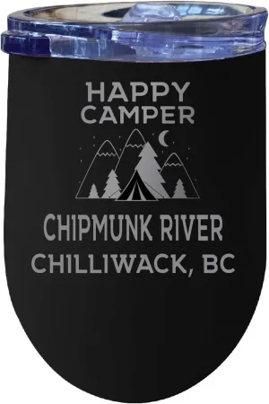 Chipmunk River Chilliwack, Bc Souvenir 12 oz Black Laser Etched Insulated Wine Stainless Steel Tumbler