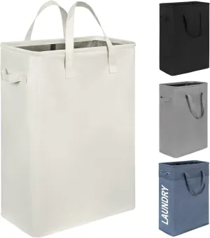 Chrislley 45L Slim Laundry Hamper Narrow Laundry Basket with Handle Foldable Dirty Clothes Portable Skinny Hamper Organizer Storage Bins (22 inches, beige)