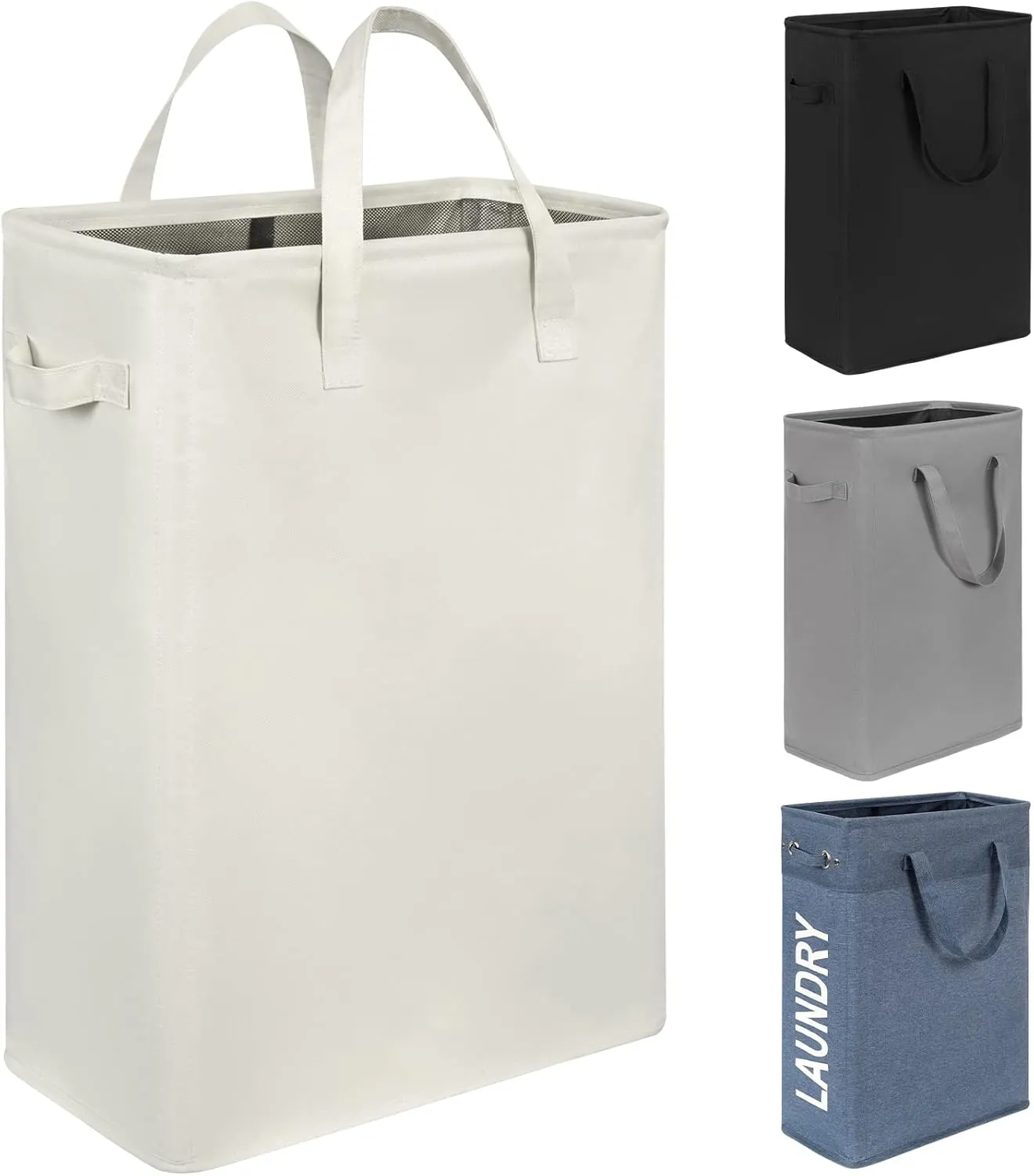 Chrislley 45L Slim Laundry Hamper Narrow Laundry Basket with Handle Foldable Dirty Clothes Portable Skinny Hamper Organizer Storage Bins (22 inches, beige)
