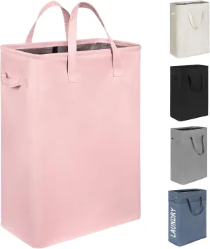 Chrislley 45L Slim Laundry Hamper Narrow Laundry Basket with Handle Foldable Dirty Clothes Portable Skinny Hamper Organizer Storage Bins (22 inches, pink)