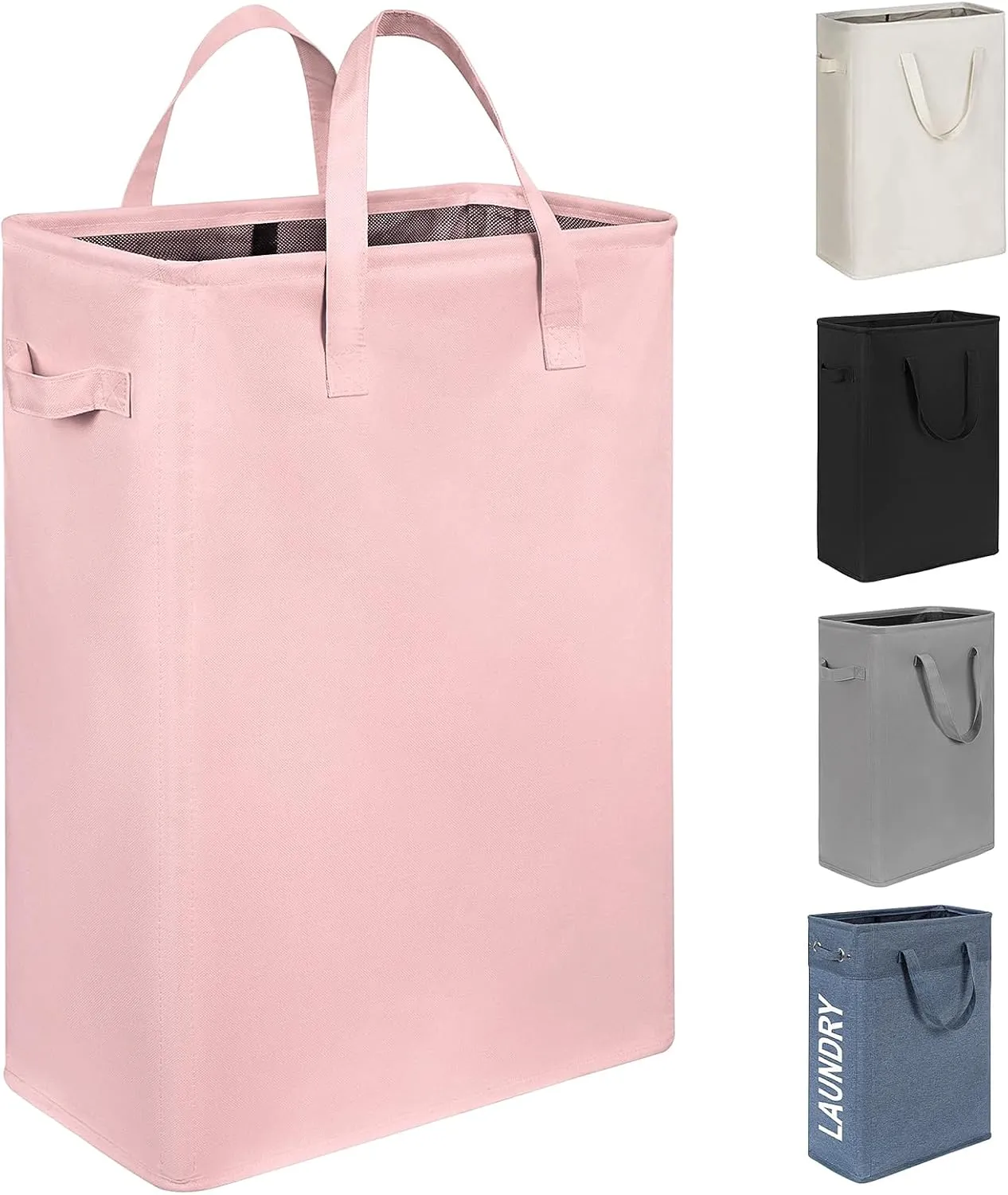 Chrislley 45L Slim Laundry Hamper Narrow Laundry Basket with Handle Foldable Dirty Clothes Portable Skinny Hamper Organizer Storage Bins (22 inches, pink)