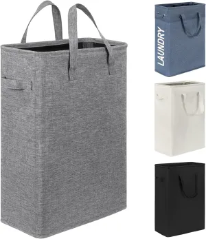 Chrislley 45L Slim Laundry Hamper Narrow Laundry Basket with Handle Foldable Dirty Clothes Portable Skinny Hamper Organizer Storage Bins (22 inches, Upgrade Grey)
