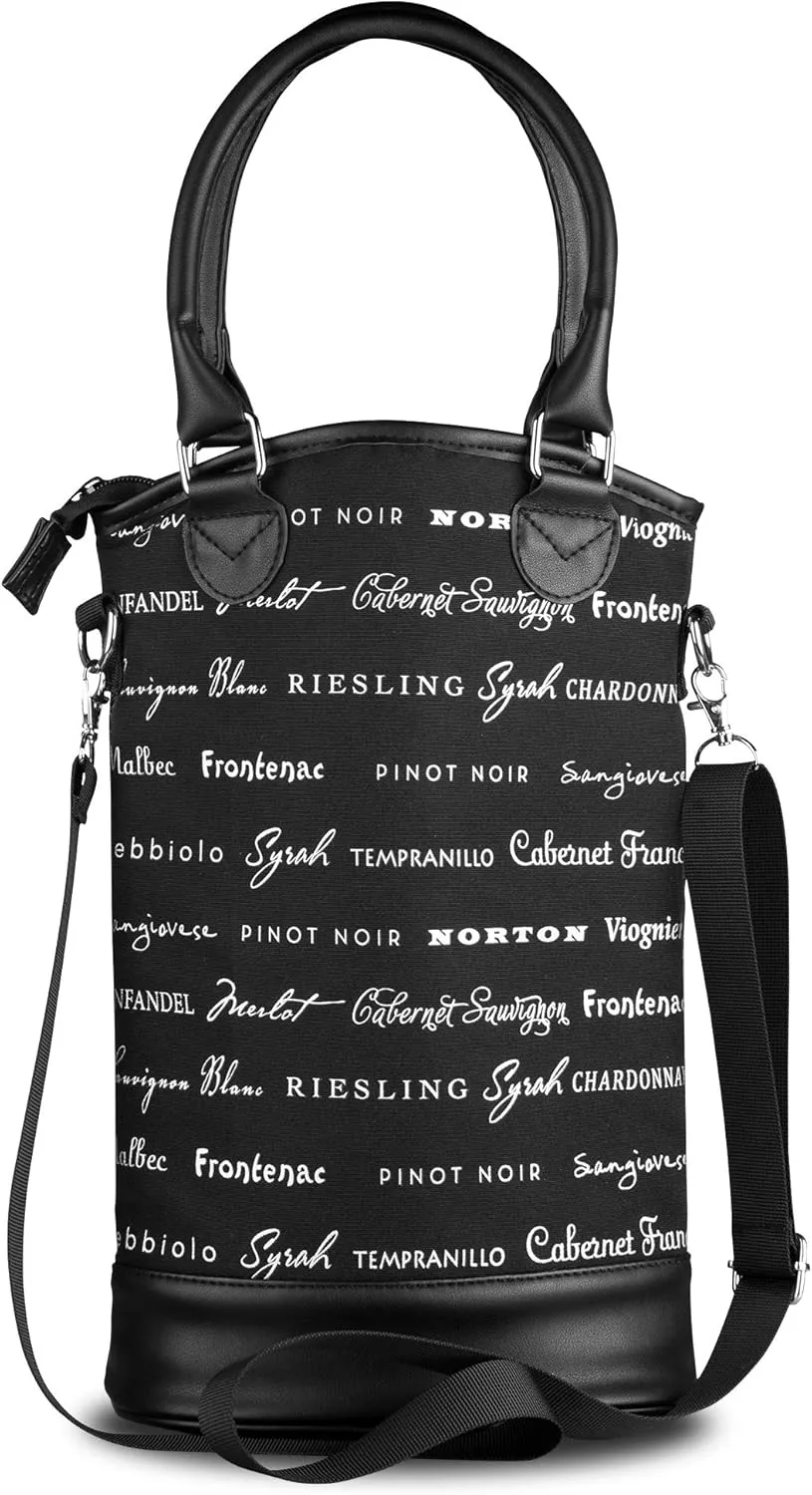 Chris's Stuff Wine Carrier Bag | 2 Bottles Padded Tote with Adjustable Shoulder Straps & Handle | Leak Proof Wine Purse | Wine Tasting, Party, Dinner, Great Christmas Day Gift for Wine Lover - Black