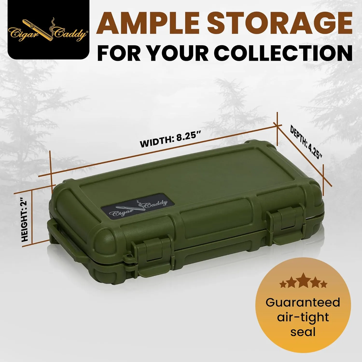 Cigar Caddy Matte Green Travel Cigar Humidor Case with Airtight Seal | Portable Humidor Box Cigar Travel Kit | Waterproof, Crush-Proof Cigar Holder with Humidifier Disc, Holds 5 Churchill Cigars