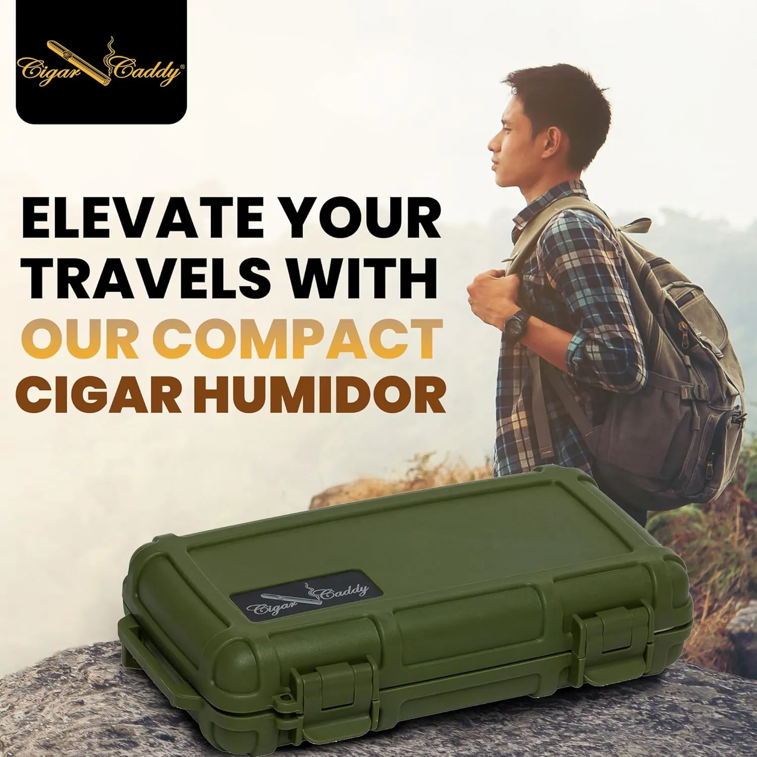 Cigar Caddy Matte Green Travel Cigar Humidor Case with Airtight Seal | Portable Humidor Box Cigar Travel Kit | Waterproof, Crush-Proof Cigar Holder with Humidifier Disc, Holds 5 Churchill Cigars