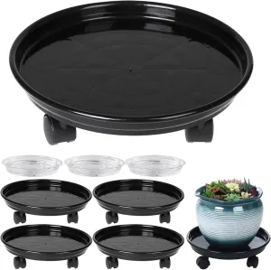 Circloophs 5 Packs Plastic Plant Caddy with Casters 12" Heavy-Duty Plant Dolly Rolling Plant Stand with Wheels for Moving Heavy and Large Plant Pot Saucers Plant Rollers Indoor and Outdoor, Black