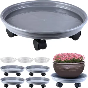 Circloophs 5 Packs Plastic Plant Caddy with Wheels 12 Inches Heavy-Duty Rolling Plant Stands with Casters Plant Roller Base for Moving Heavy Plant Pots Indoor and Outdoor Plant Mover Saucers, Grey