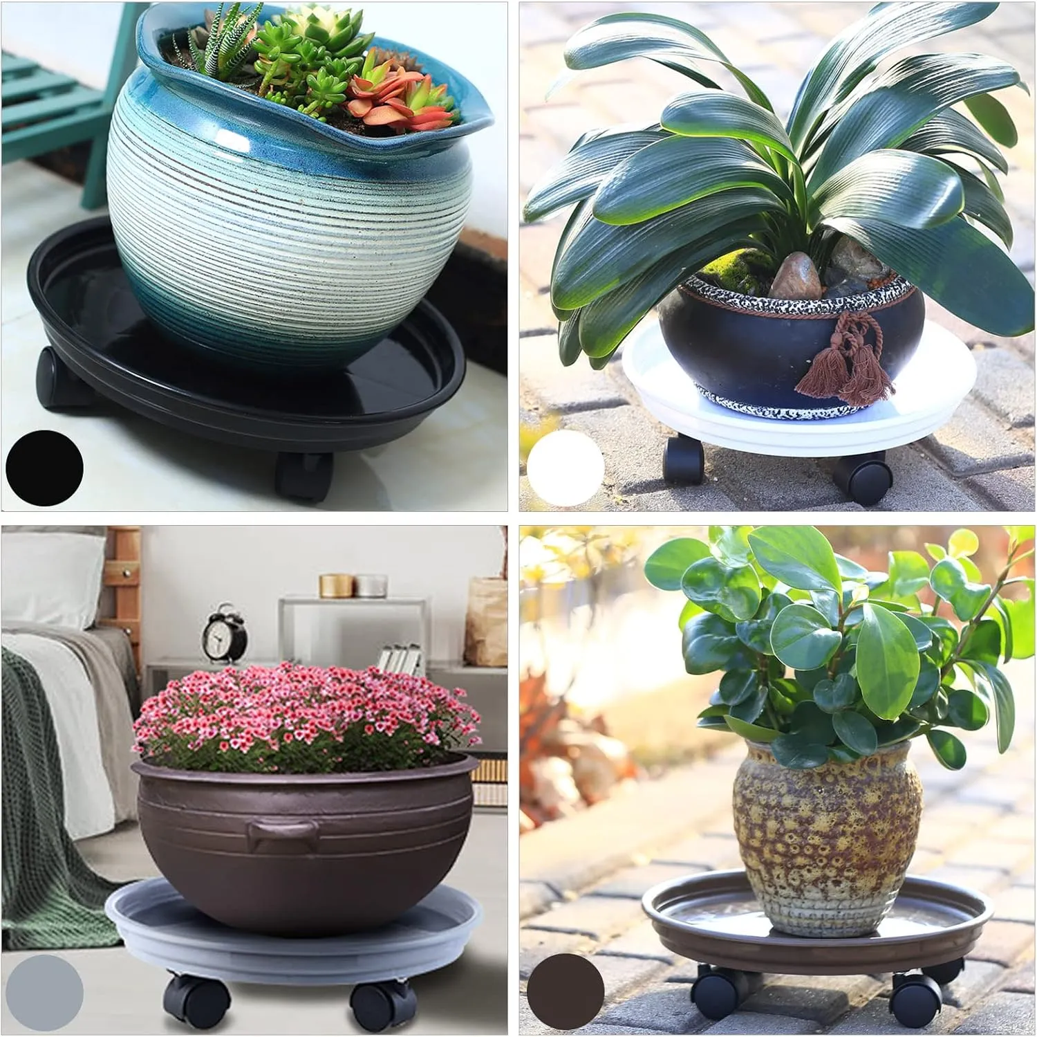 Circloophs 5 Packs Plastic Plant Caddy with Wheels 12 Inches Heavy-Duty Rolling Plant Stands with Casters Plant Roller Base for Moving Heavy Plant Pots Indoor and Outdoor Plant Mover Saucers, Grey