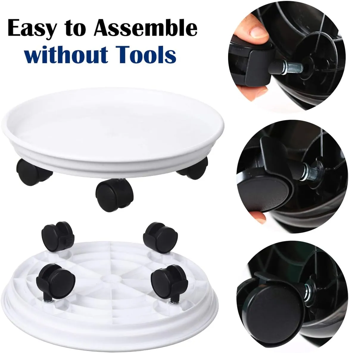 Circloophs 5 Packs Plastic Rolling Plant Caddy with Casters Heavy Duty 12 inches Plant Dolly with Wheels for Moving Heavy Plant Pot Saucers Inddor and Outdoor, White