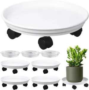 Circloophs 5 Packs Plastic Rolling Plant Caddy with Casters Heavy Duty 12 inches Plant Dolly with Wheels for Moving Heavy Plant Pot Saucers Inddor and Outdoor, White